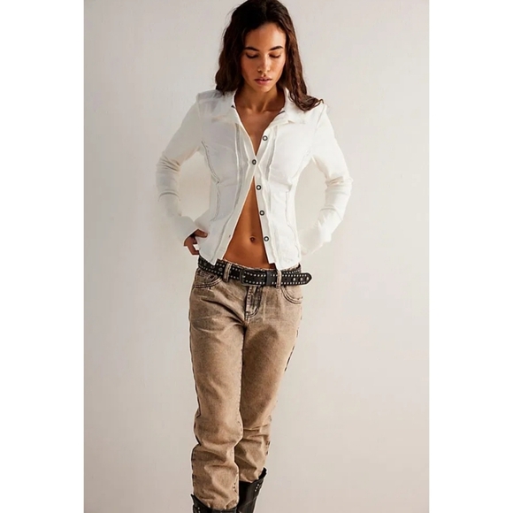 Free People We The Free Tiny Woven Top in White Large - Picture 7 of 10